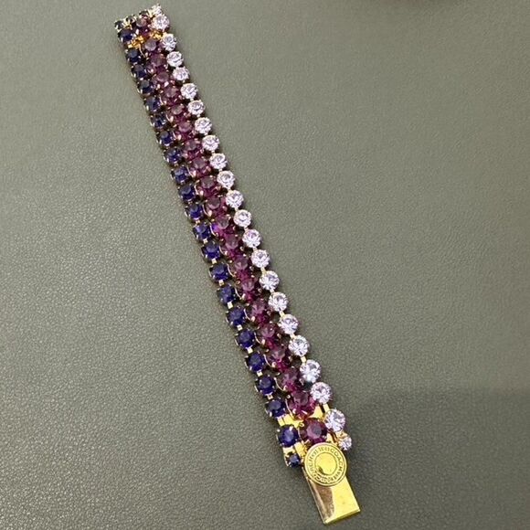 Coach 3 Row Purple Rhinestone Crystal Fancy Statement Bling Bracelet 7" - Picture 3 of 12